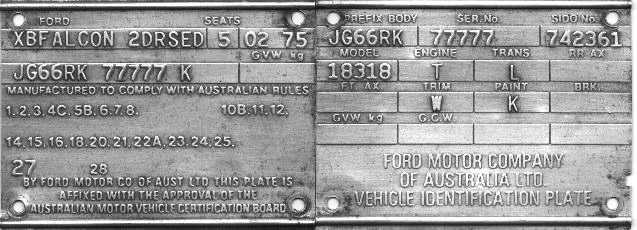 1975 XBGT I.D. Plates